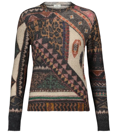 Etro Multicolor Wool And Alpaca Patchwork Sweater In Brown