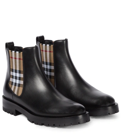 Burberry Vintage Check Detail Leather Chelsea Boot In Black