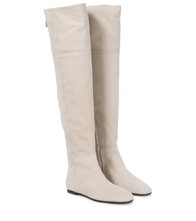 Loro Piana Ada Over-the-knee Suede Boots In White