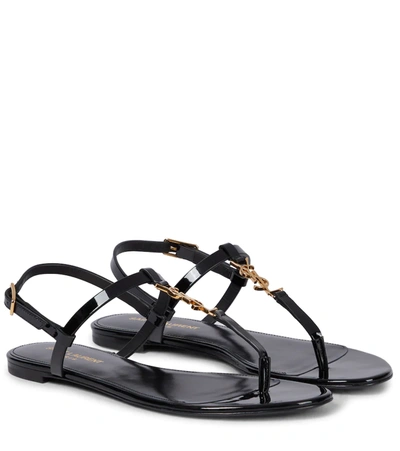 SAINT LAURENT CASSANDRA PATENT LEATHER THONG SANDALS,P00596083