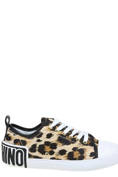 Moschino Leopard-print Low-top Sneakers In Beige