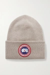 Shop Canada Goose Appliquéd Wool Beanie In Neutrals