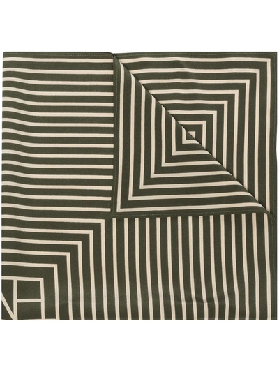 Totême Green Signature Monogram Silk Scarf In Forest / Cream