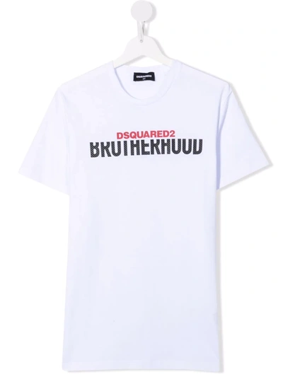Dsquared2 Teen Longline Logo-print T-shirt In 白色