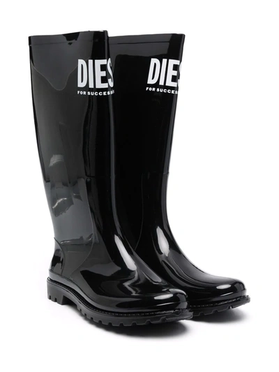 Diesel Teen Jaarden Logo-print Wellie Boots In 黑色