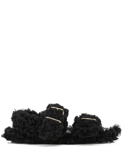 MARNI SHEARLING-TRIMMED SANDALS