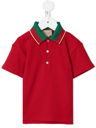 Gucci Babies' Stripe-trim Polo Shirt In 红色