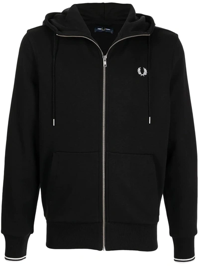 Fred Perry Embroidered-logo Zip-up Hoodie In Dark Blue