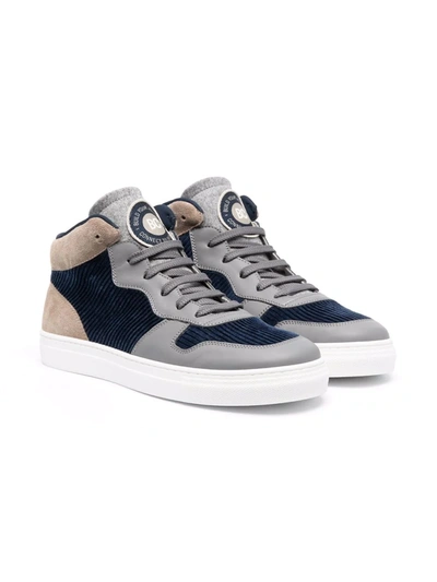 Brunello Cucinelli Kids' Panelled High-top Sneakers In Blue