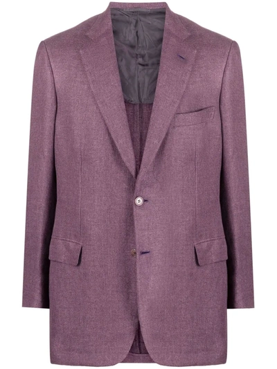 Brioni Single-breasted Linen-blend Blazer In 紫色