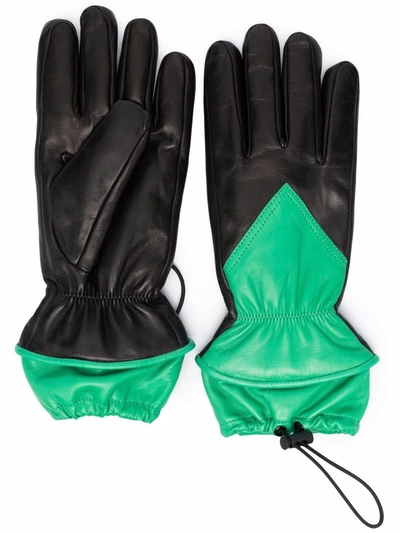 Bottega Veneta Drawstring-fastening Panelled Gloves In 黑色