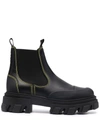 Ganni Contrast-stitching Low Chelsea Boots In 黑色