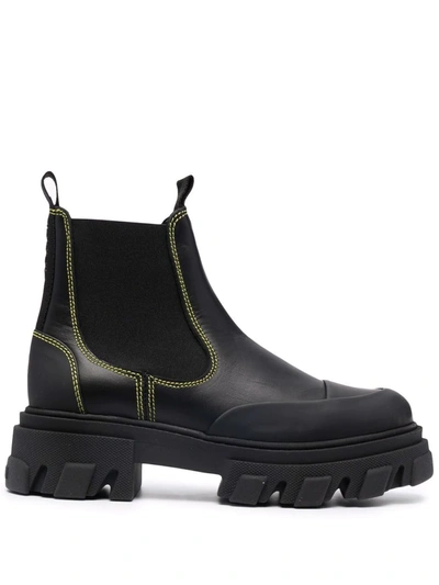 Ganni Black Cleated Low Chelsea Boots