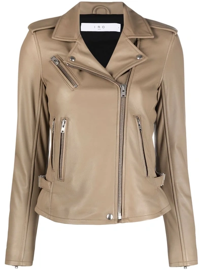 Iro Leather Fitted Biker Jacket In 灰色