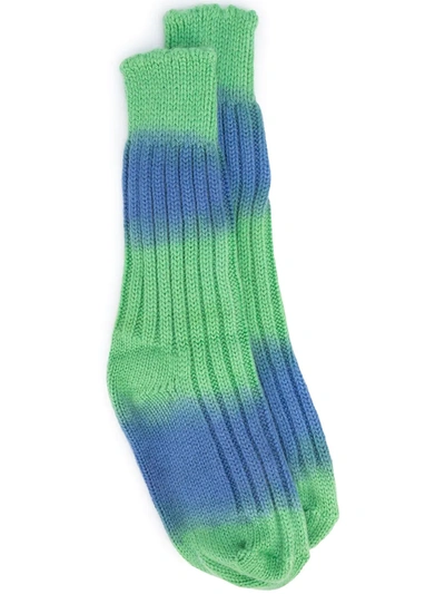The Elder Statesman Hot Yosemite Striped Cashmere Socks In 绿色
