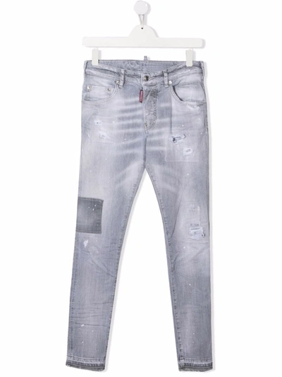 Dsquared2 Kids' Faded Slim-cut Jeans In 灰色