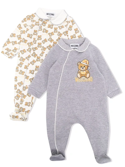 Moschino Babies' Teddy Bear Motif 2 Pack Pyjamas In 灰色
