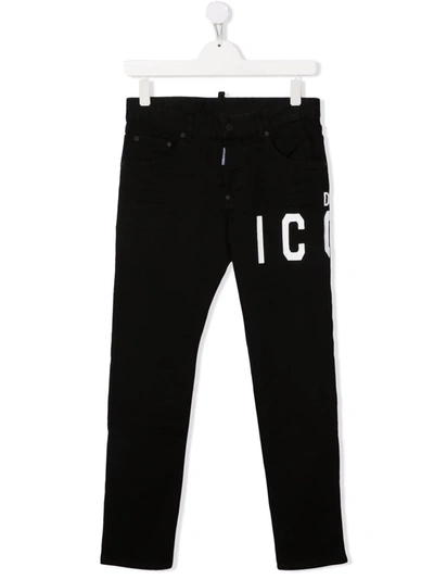 Dsquared2 Boys Black Kids Icon Brand-print Denim Jeans 8-16 Years 12 Years In 黑色