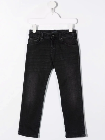 Emporio Armani Logo-plaque Straight-leg Jeans In 黑色