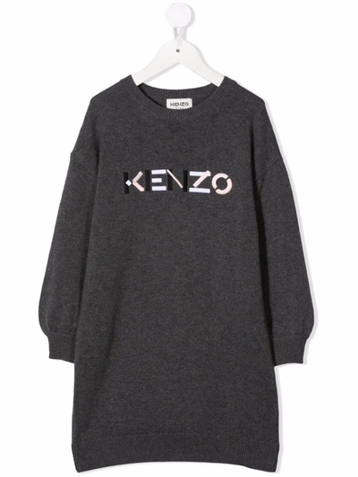 Kenzo Logo-print Knitted Jumper Dress In Grey