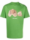 Palm Angels Mens Green Brown Bear-print Crewneck Cotton-jersey T-shirt Xs