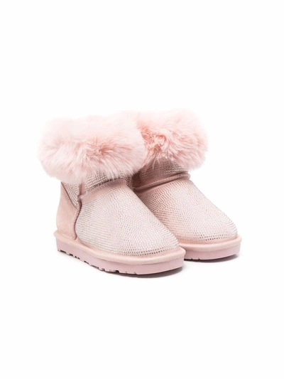Monnalisa Teen Faux-fur Trimmed Ankle Boots In Pink