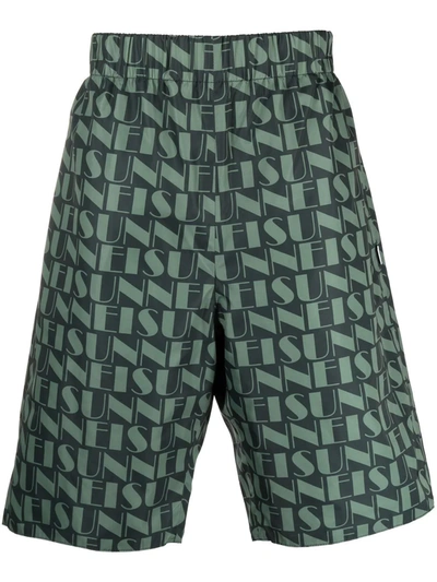 Sunnei Logo-print Reversible Shorts In 绿色