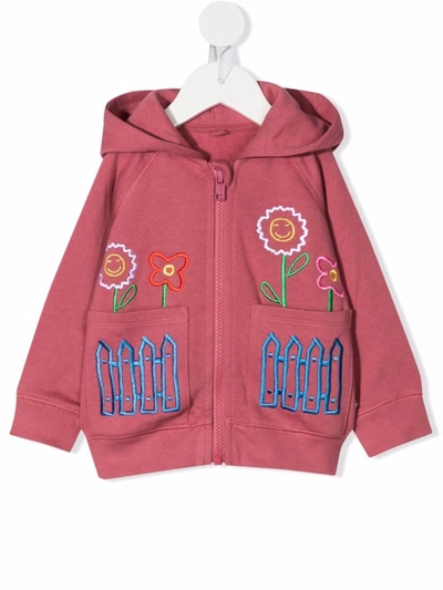 Stella Mccartney Babies' Embroidered Zipped Hoodie In 粉色