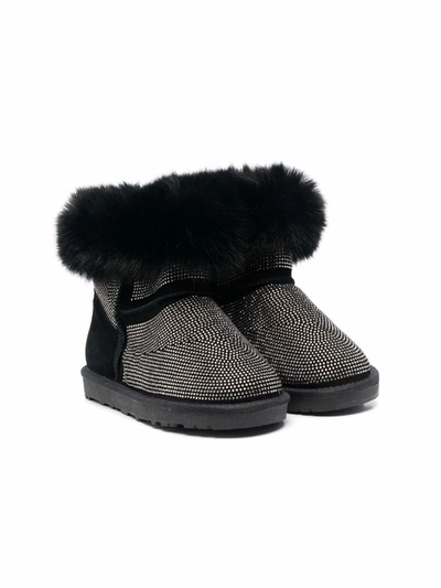 Monnalisa Teen Faux-fur Trimmed Ankle Boots In Black