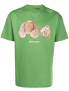 Palm Angels Mens Green Brown Bear-print Crewneck Cotton-jersey T-shirt Xs