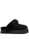 Ugg Disquette Black Suede Flatform Slippers