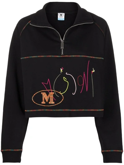 Missoni Logo-embroidered Funnel Neck Sweatshirt In 黑色