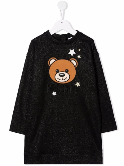 Moschino Kids' Teddy Bear Print Jersey Dress In 黑色