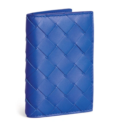 Bottega Veneta Leather Intrecciato Bifold Card Holder In Blue