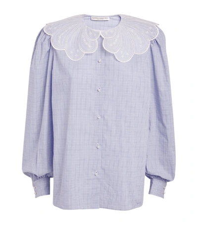 Alessandra Rich Cotton Check Blouse In Blue