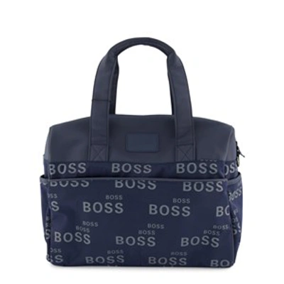 Hugo Boss Kids' Logo Nylon & Faux Leather Changing Bag In Navy
