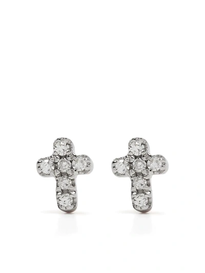 Djula 18kt White Gold Diamond Cross Earrings In Silber