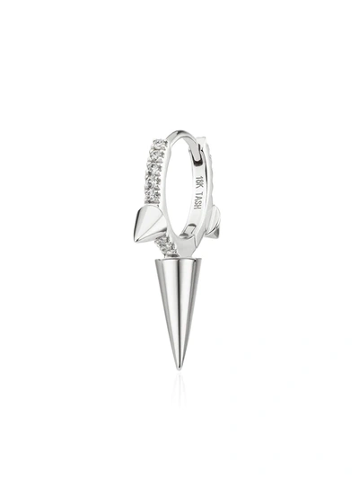 MARIA TASH 18KT WHITE GOLD TRIPLE SPIKE DIAMOND HUGGIE EARRING