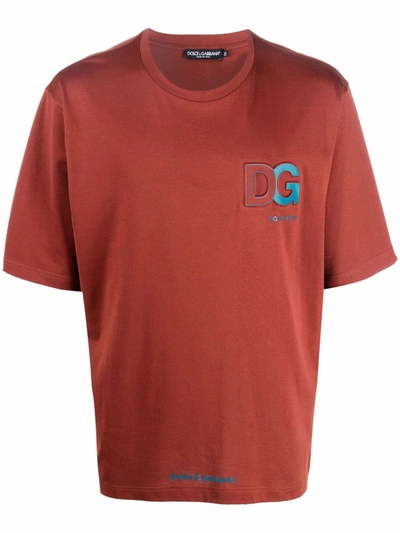 Dolce & Gabbana Logo-embossed Cotton T-shirt In Red
