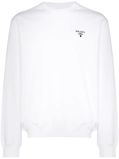 Prada White Logo-print Crewneck Sweatshirt