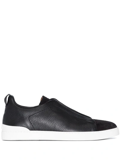 Ermenegildo Zegna Triple Stitch Low-top Leather And Suede Trainers In Black