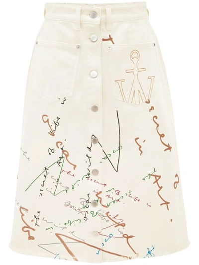 Jw Anderson J.w. Anderson Off White Cotton Oscar Wilde Capsule Printed Skirt