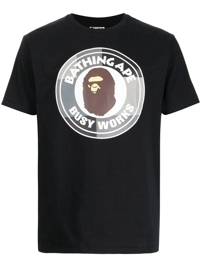 A Bathing Ape Busy Works Brand-print Cotton-jersey T-shirt In Black