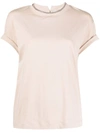 Brunello Cucinelli Constrast-trim Fitted T-shirt In Nude