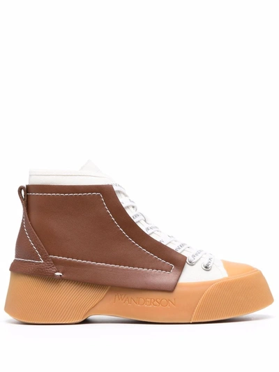 Jw Anderson Brown Leather And White Cotton Sneakers