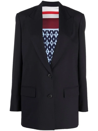 Valentino Navy Single-breasted Blazer With Ruffle