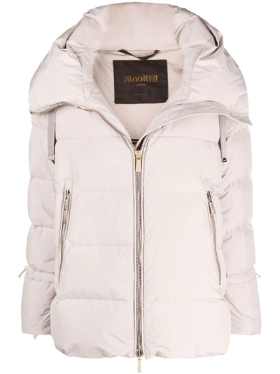 Moorer Drawstring Detailing Funnel Neck Puffer Jacket In Nude