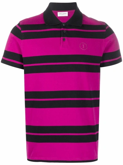Saint Laurent Stripe Monogram Cotton Polo In Pink