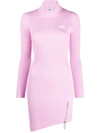 Gcds Ribbed Knit Asymmetric Hem Dress In Rosa