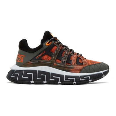 Versace Trigreca Panelled Lace-up Trainers In Orange